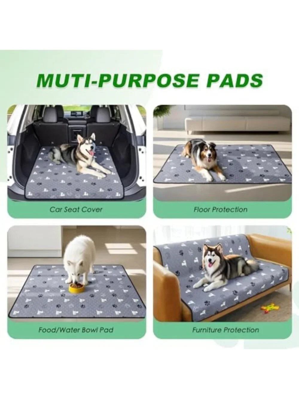 Waterproof Washable Dog Pee Pads, 18x24 in, 4 Pack, Gray - Pet Training